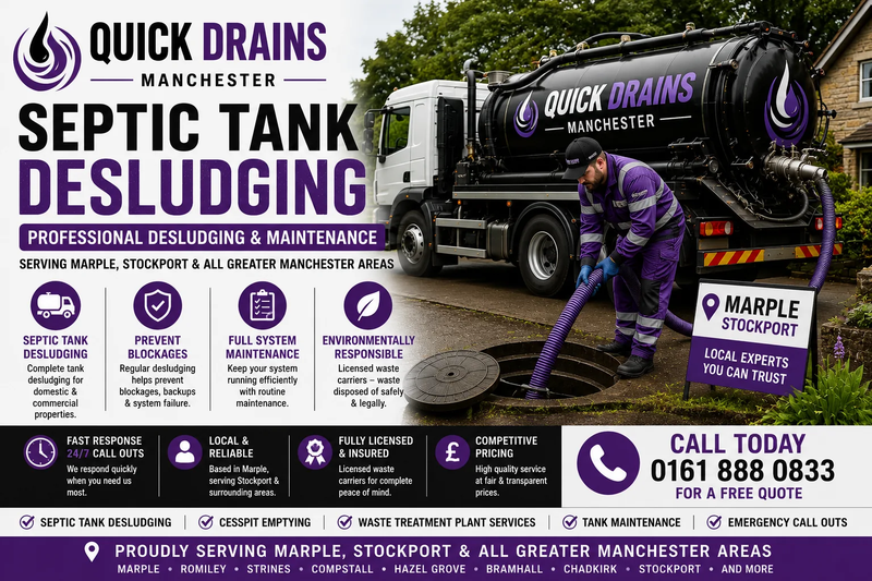 Septic Tank Desludging Across Stockport from £249 plus VAT