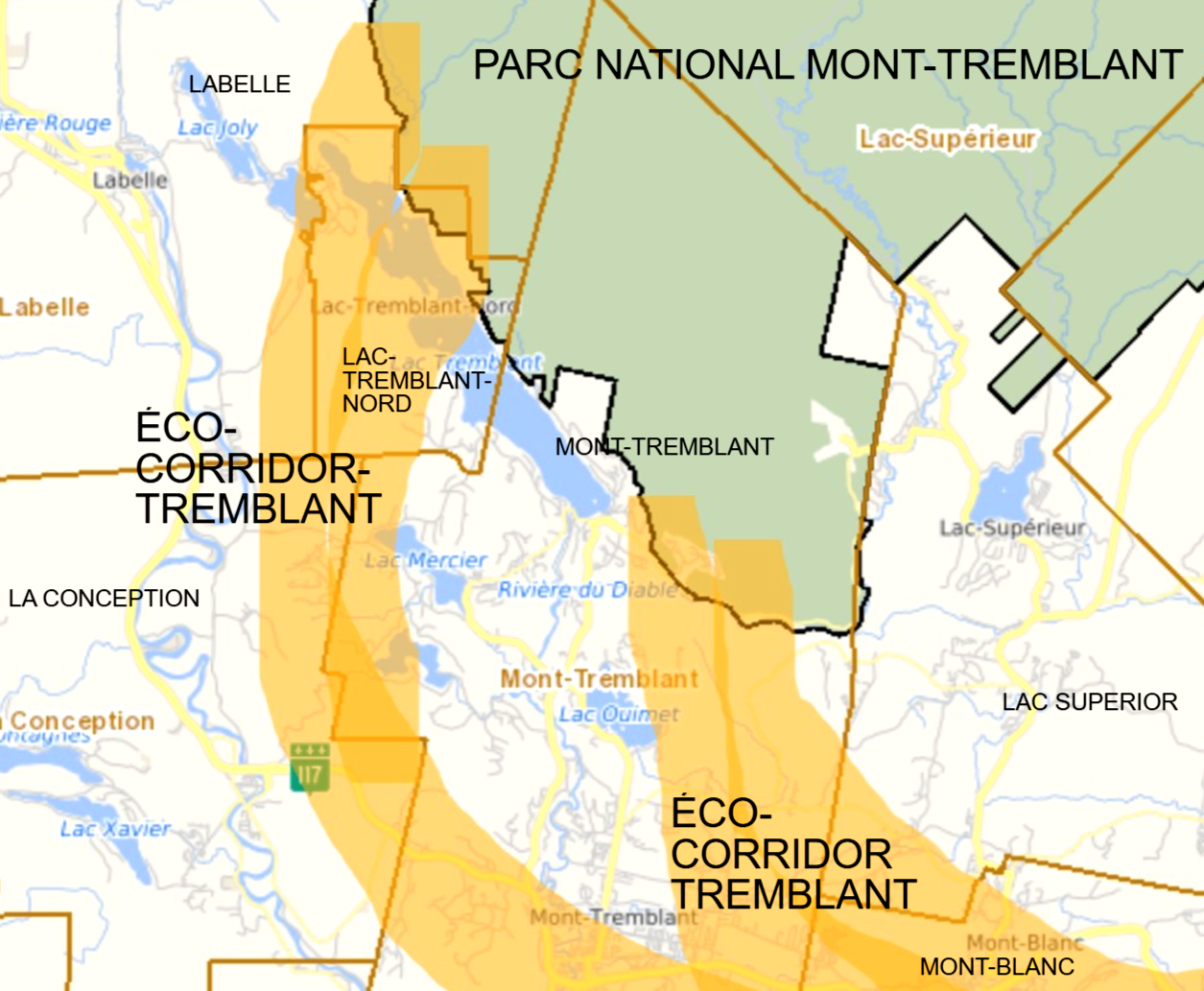 Cliquez sur la flèche pour explorer l'Éco-Corridor Tremblant