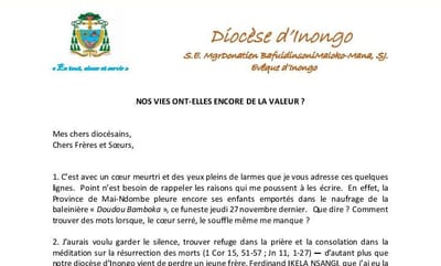 Les larmes de Mgr Bafwidinsoni face aux nauffrages à Mai-Ndombe