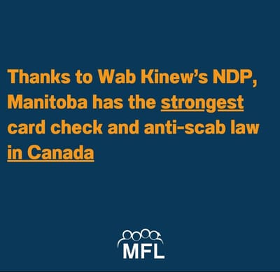 Manitoba now has the strongest card check and anti-scab law in Canada.