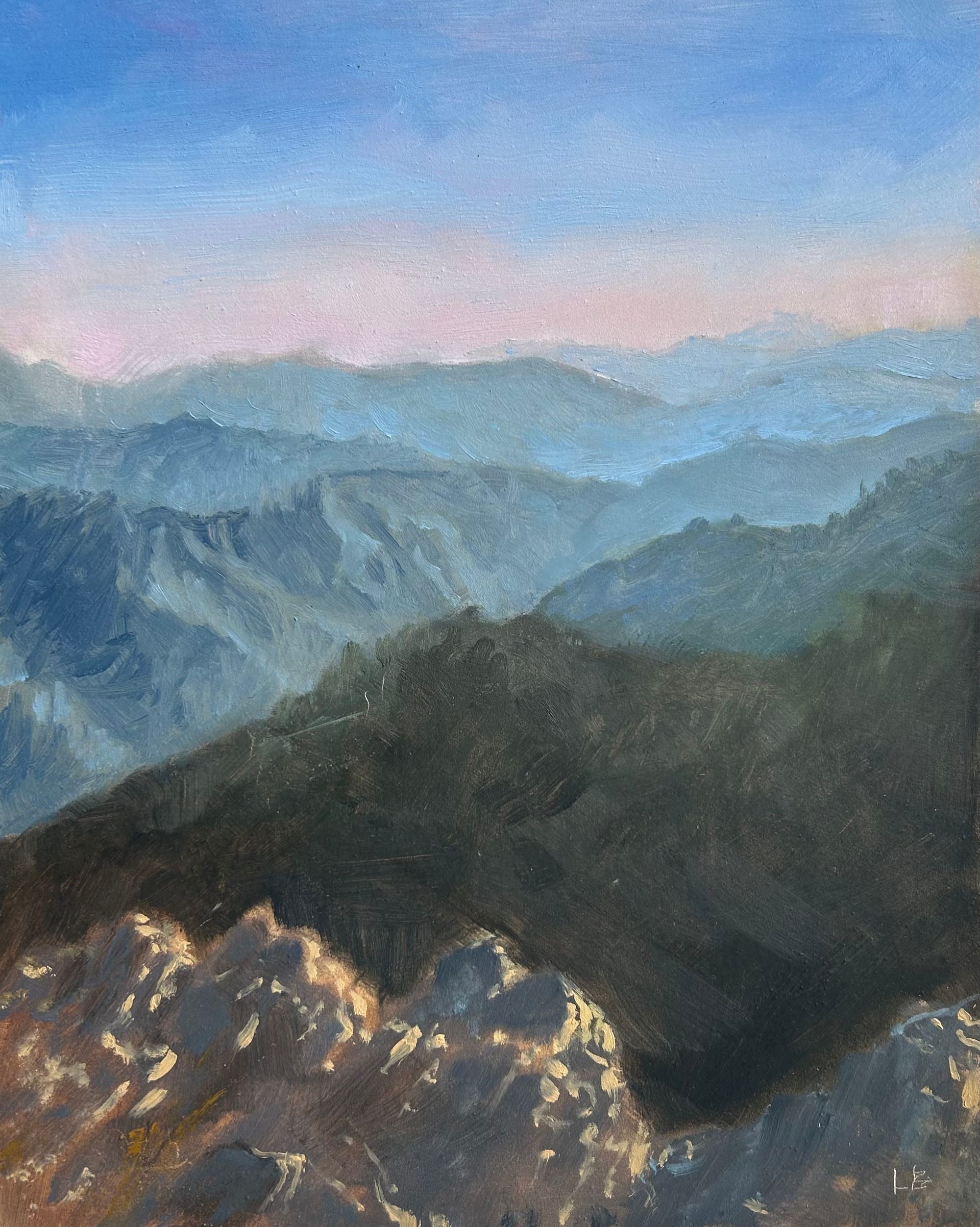 "Sunset on LeConte" 8x10 oil on wood (2026)