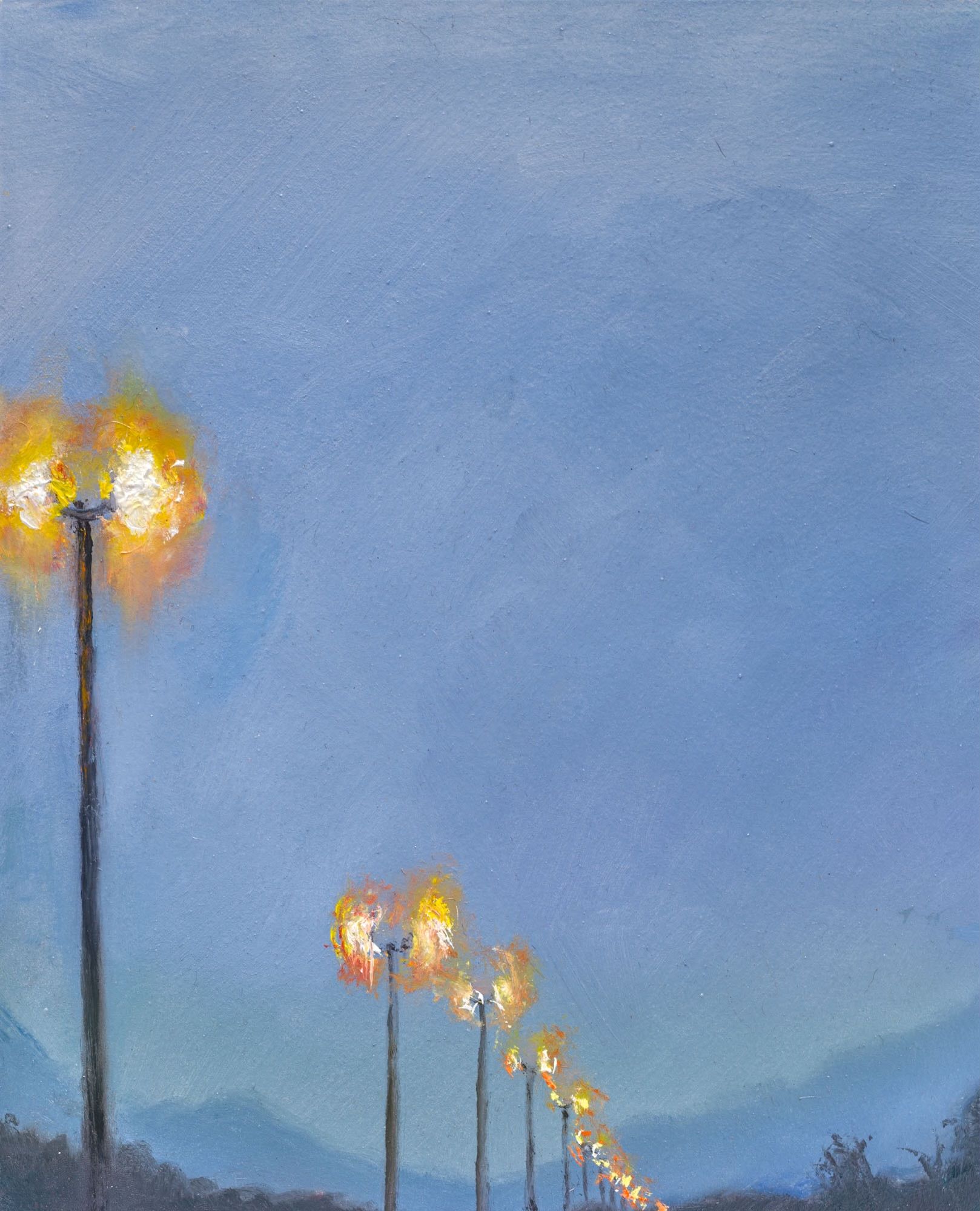 "I40 Street Lights" oil on wood (2025) SOLD Prints Available