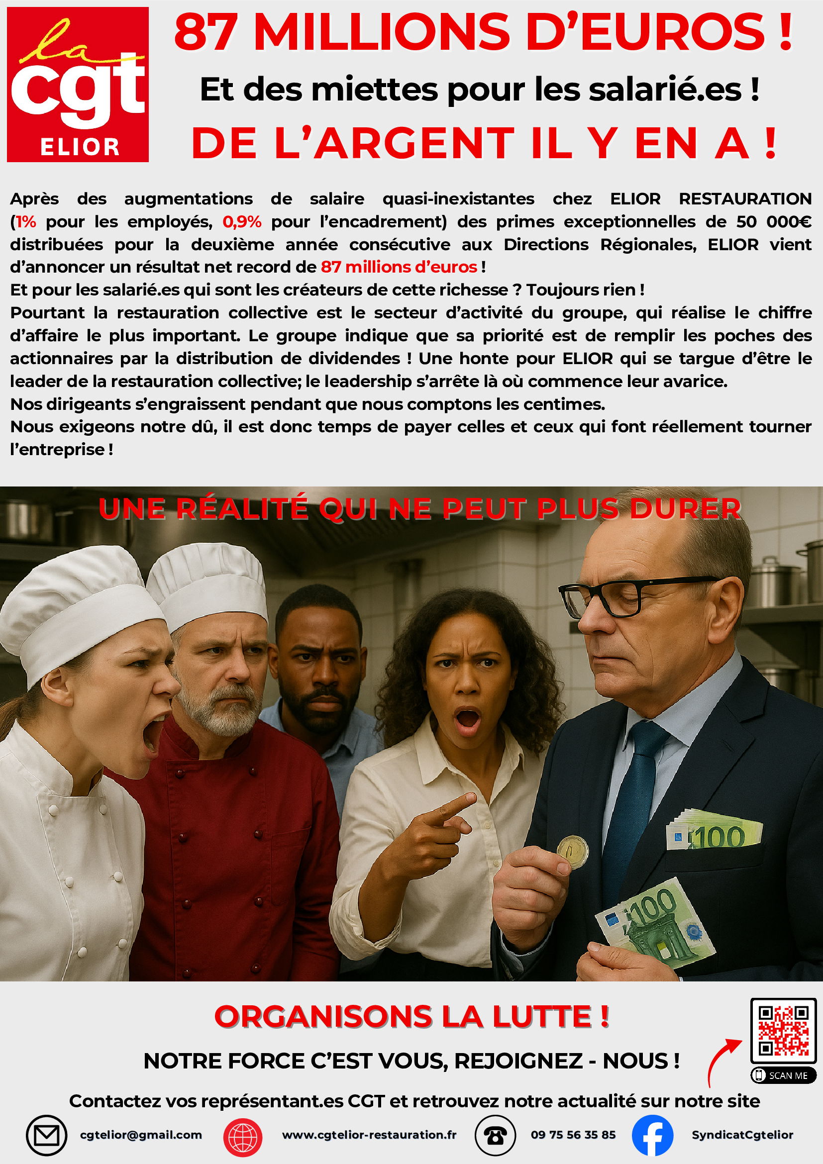 87 MILLIONS D'EUROS DE RESULTAT NET ET DES MIETTES POUR LES SALARIÉS ! UNE HONTE