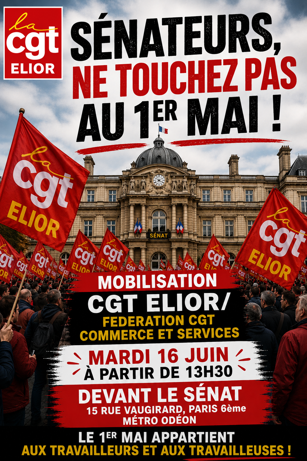 TOUS DEVANT LE SENAT LE 16 JUIN : LE 1ER JUIN APPARTIENT AUX TRAVAILLEUSES ET AUX TRAVAILLEURS !