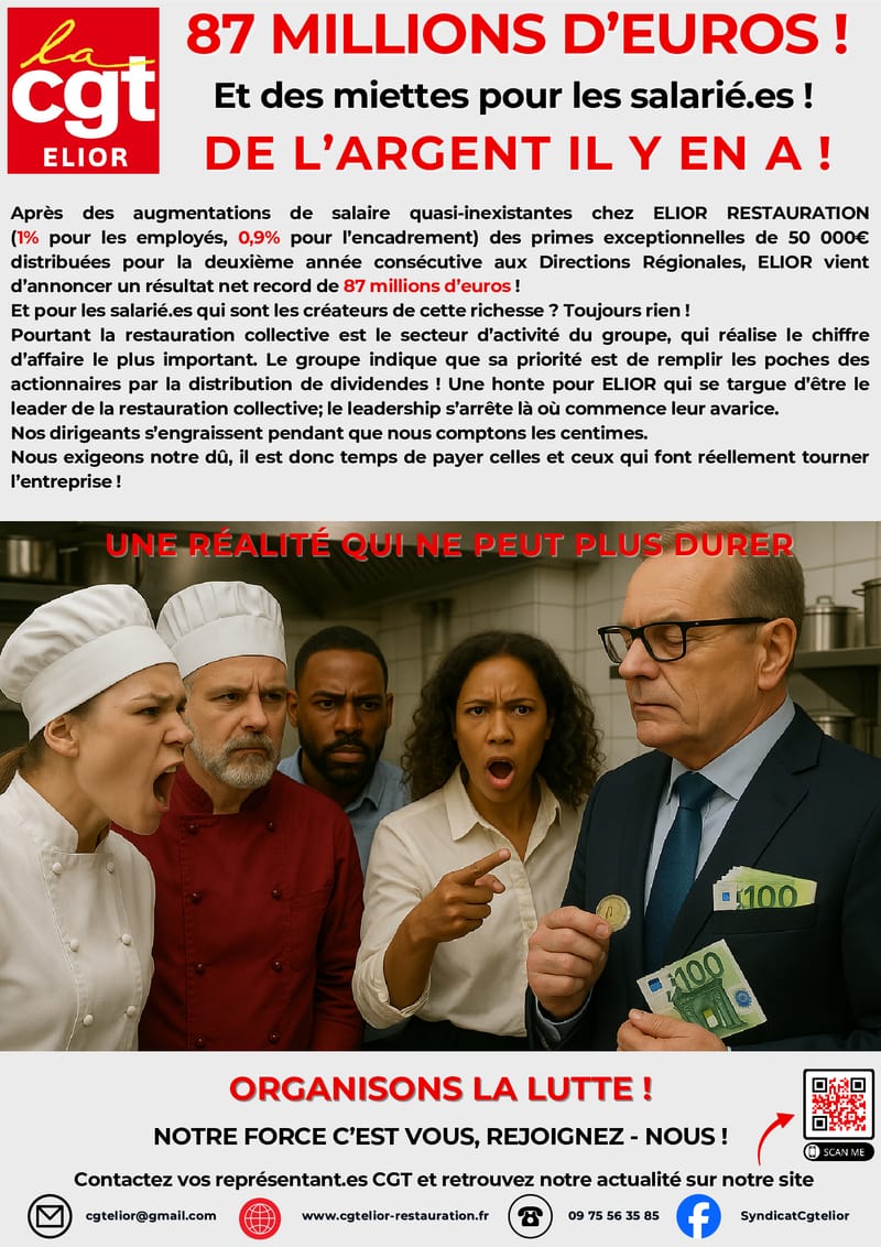 87 MILLIONS D'EUROS DE RESULTAT NET ET DES MIETTES POUR LES SALARIÉS ! UNE HONTE
