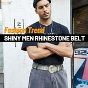 Ceintures en strass pour femmes JASGOOD Ceinture en cuir à clous en cristal de style occidental à la mode