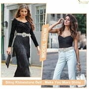 Ceintures en strass pour femmes JASGOOD Ceinture en cuir à clous en cristal de style occidental à la mode