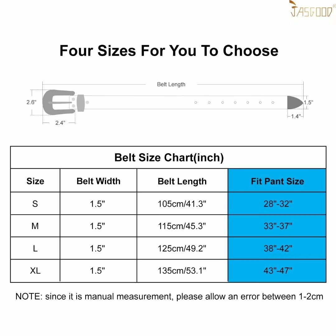 Ceintures en strass pour femmes JASGOOD Ceinture en cuir à clous en cristal de style occidental à la mode