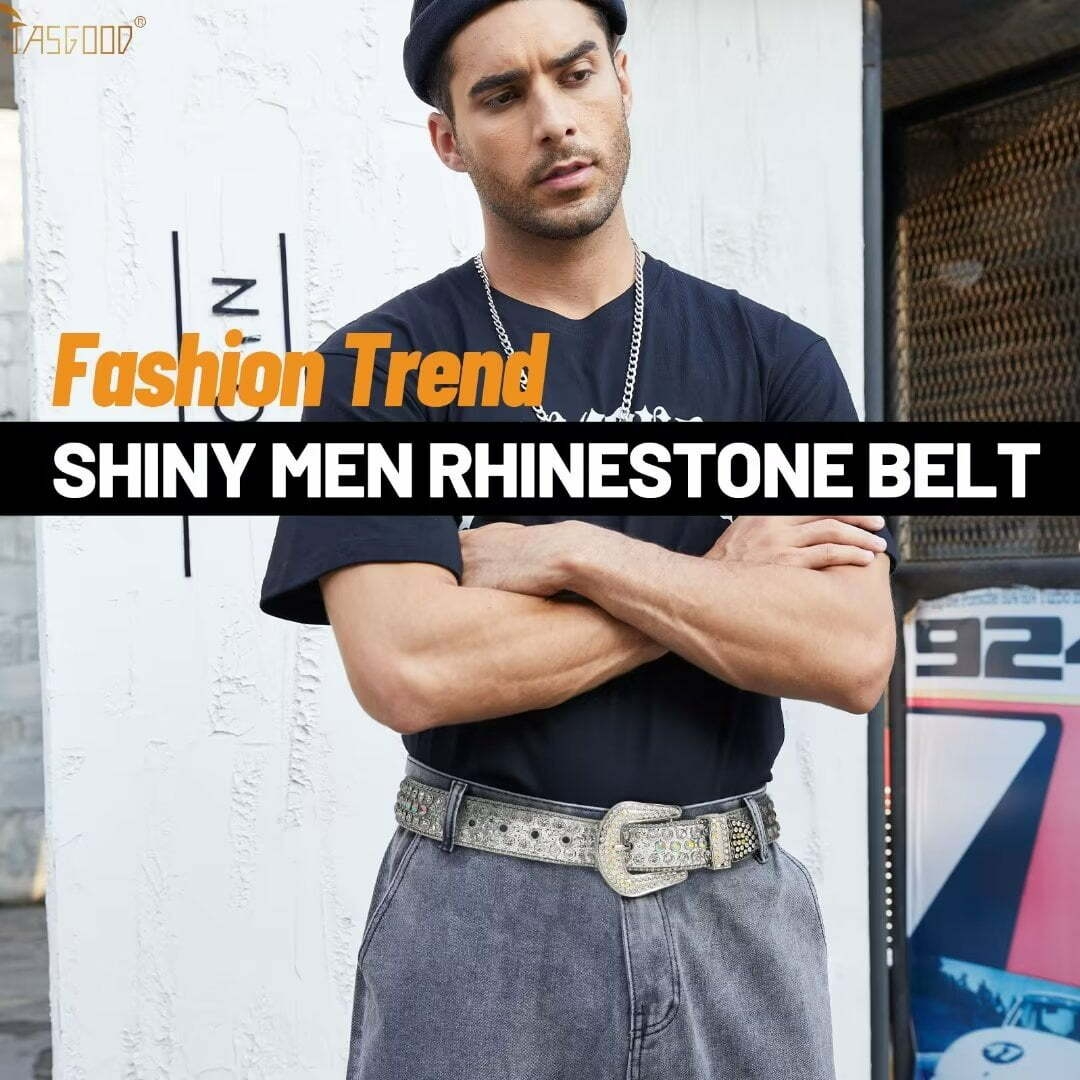 Ceintures en strass pour femmes JASGOOD Ceinture en cuir à clous en cristal de style occidental à la mode