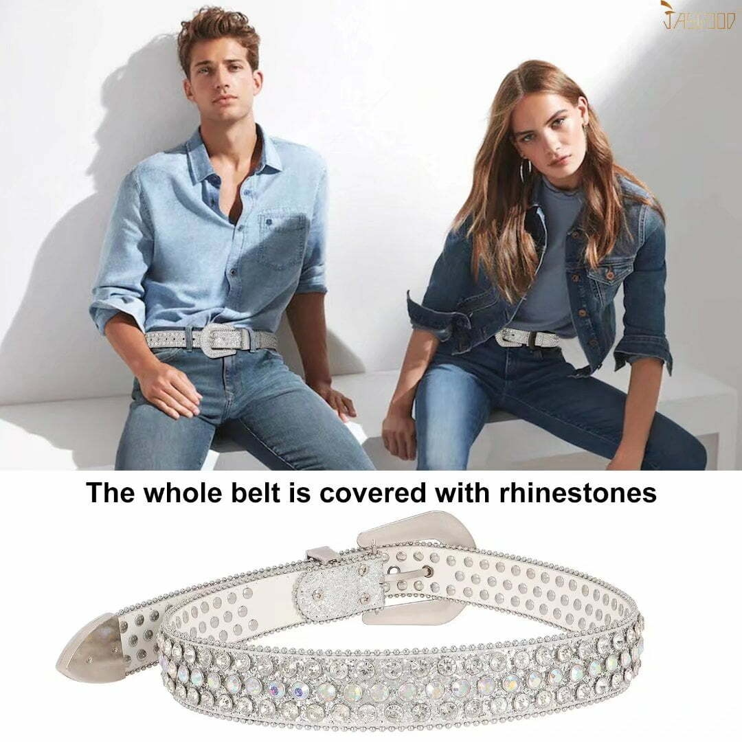 Ceintures en strass pour femmes JASGOOD Ceinture en cuir à clous en cristal de style occidental à la mode