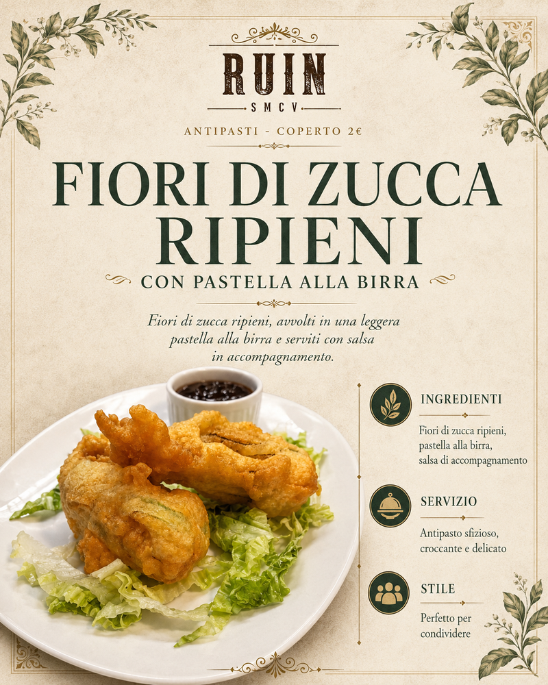 FIORI DI ZUCCA RIPIENI CON PASTELLA ALLA BIRRA