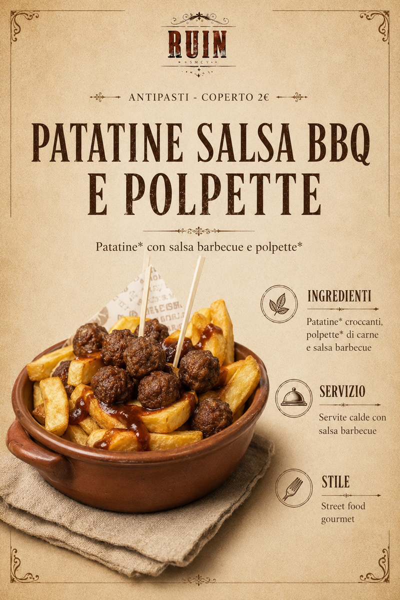 PATATINE SALSA BBQ E POLPETTE