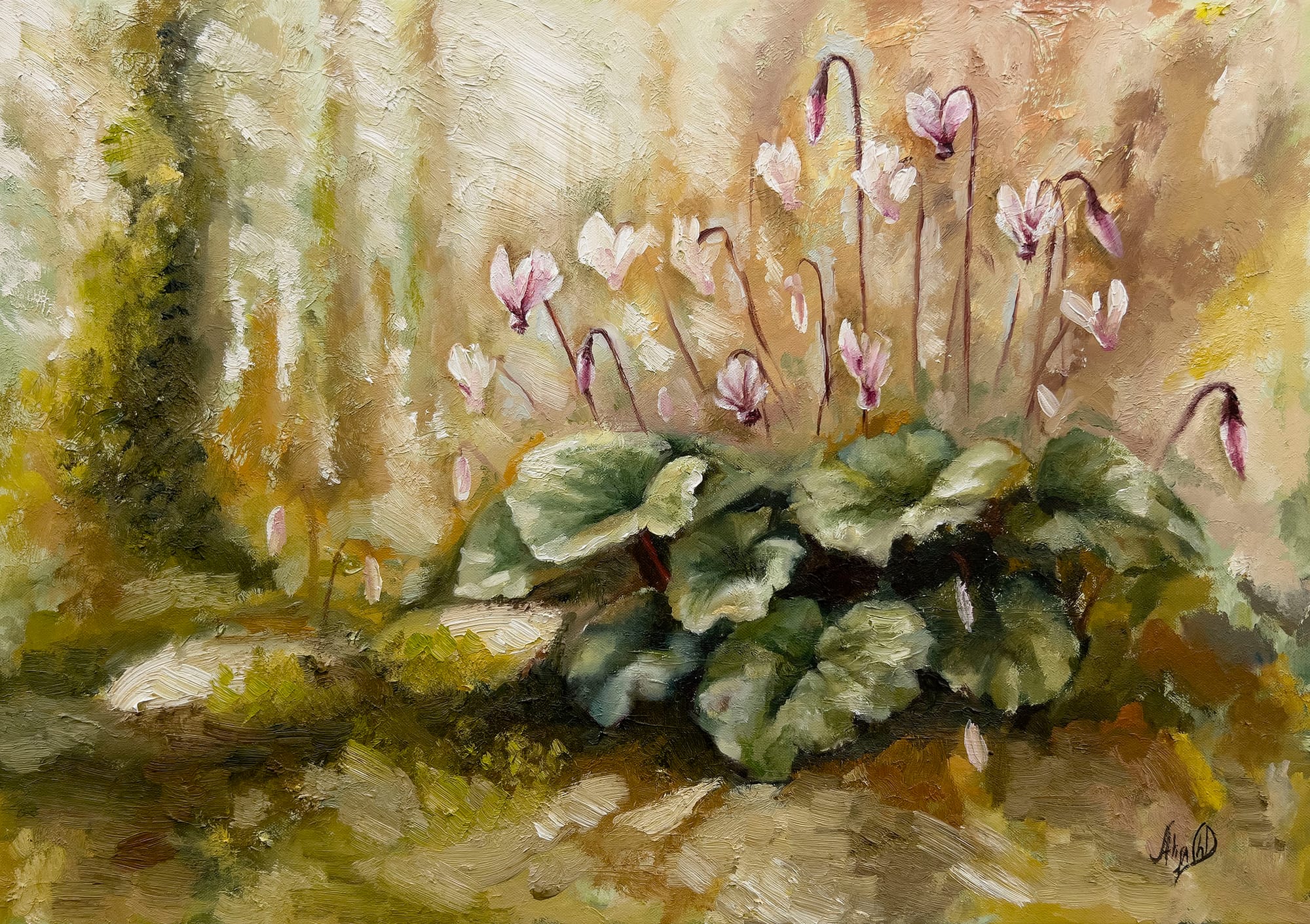 “Cyclamens in the Forest”, original oil painting, 2025 Painting