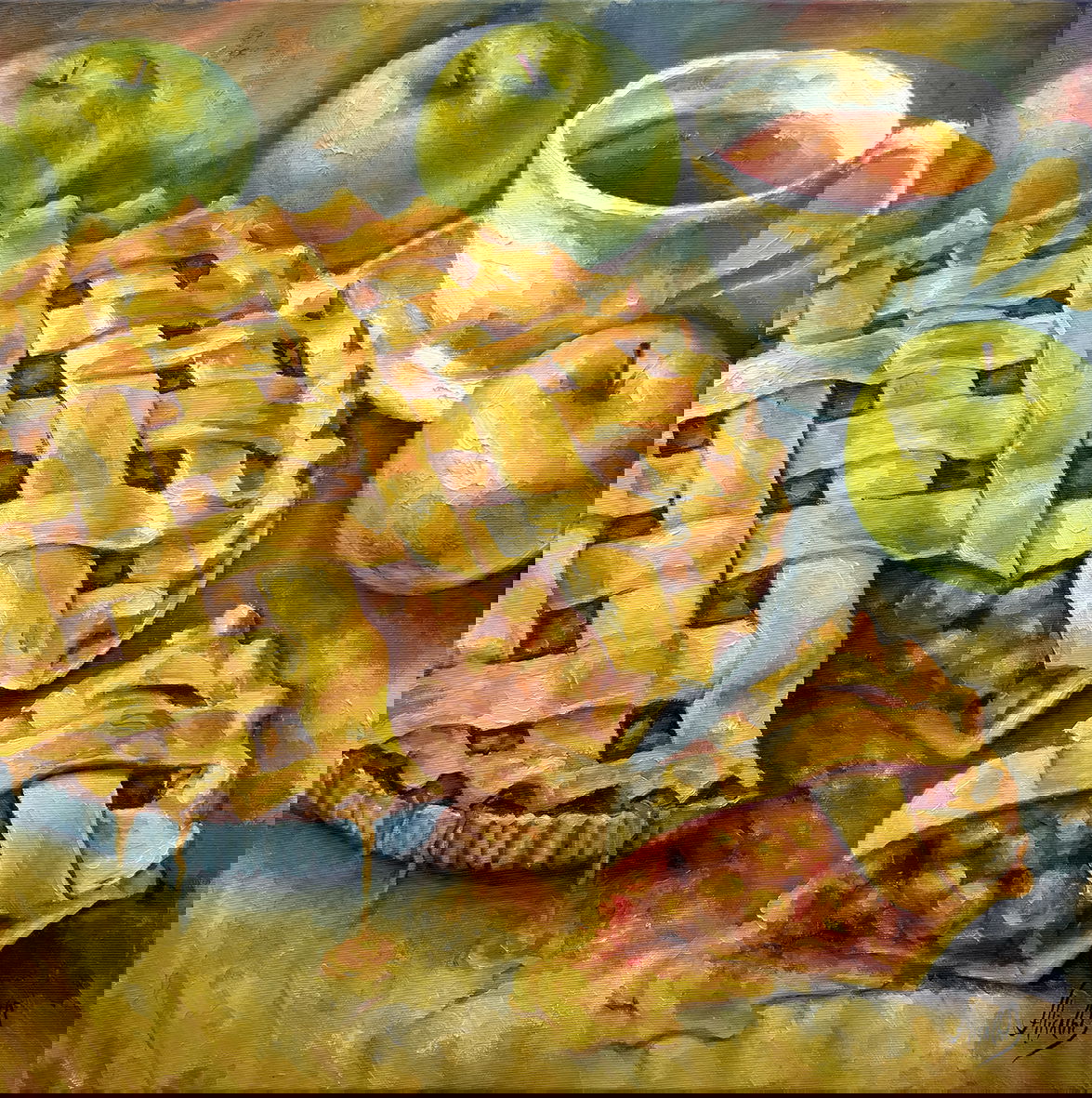 “Apple Pie and Tea”, original oil painting, 2025