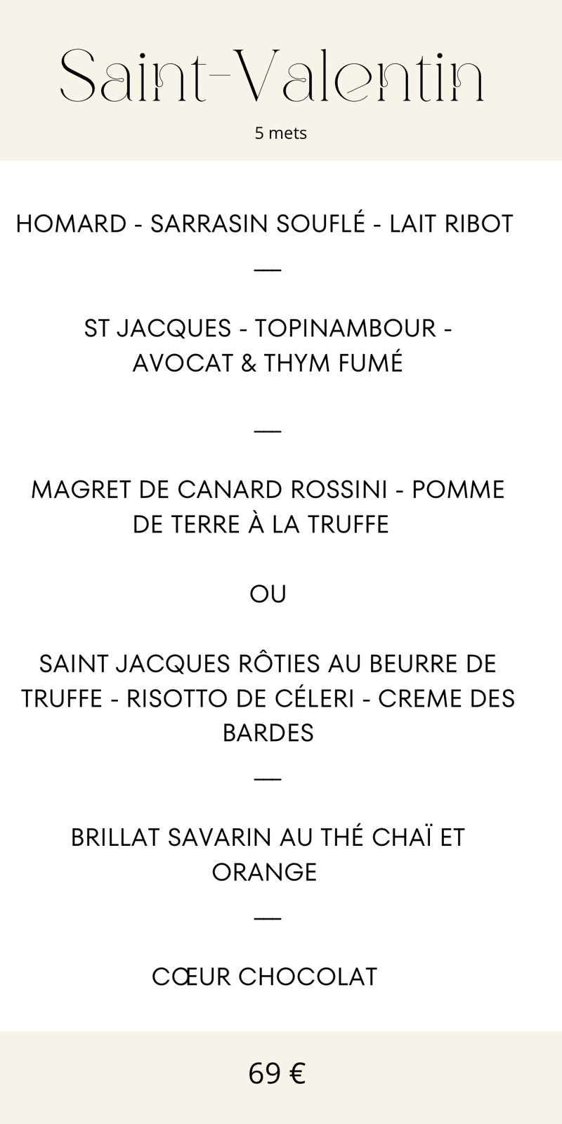 Menu de la Saint-Valentin - 5 Mets