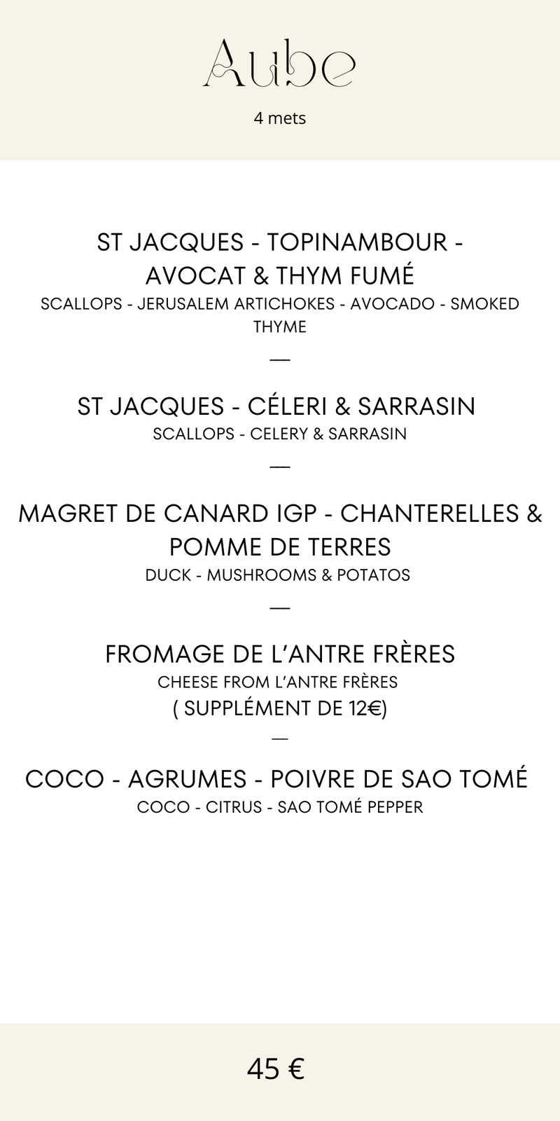 Menu AUBE - 4 mets