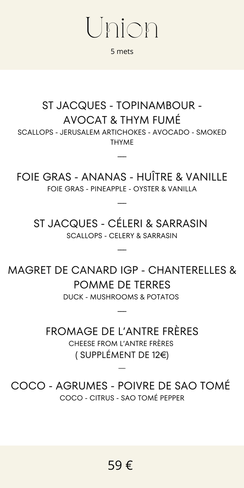 Menu UNION - 5 mets