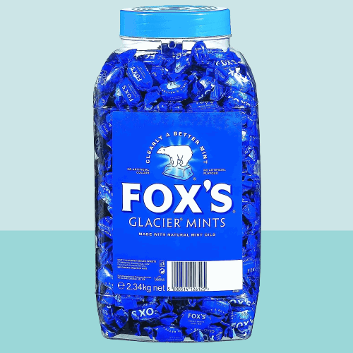 A jar of Fox's Glacier Mints (2023)