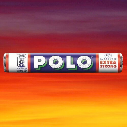 Polo Sugar Free Extra Strong with firey background