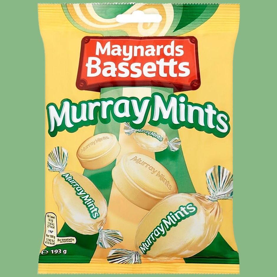 193g bag of Maynard's Bassetts Murray Mints with cream and green packaging and red logo