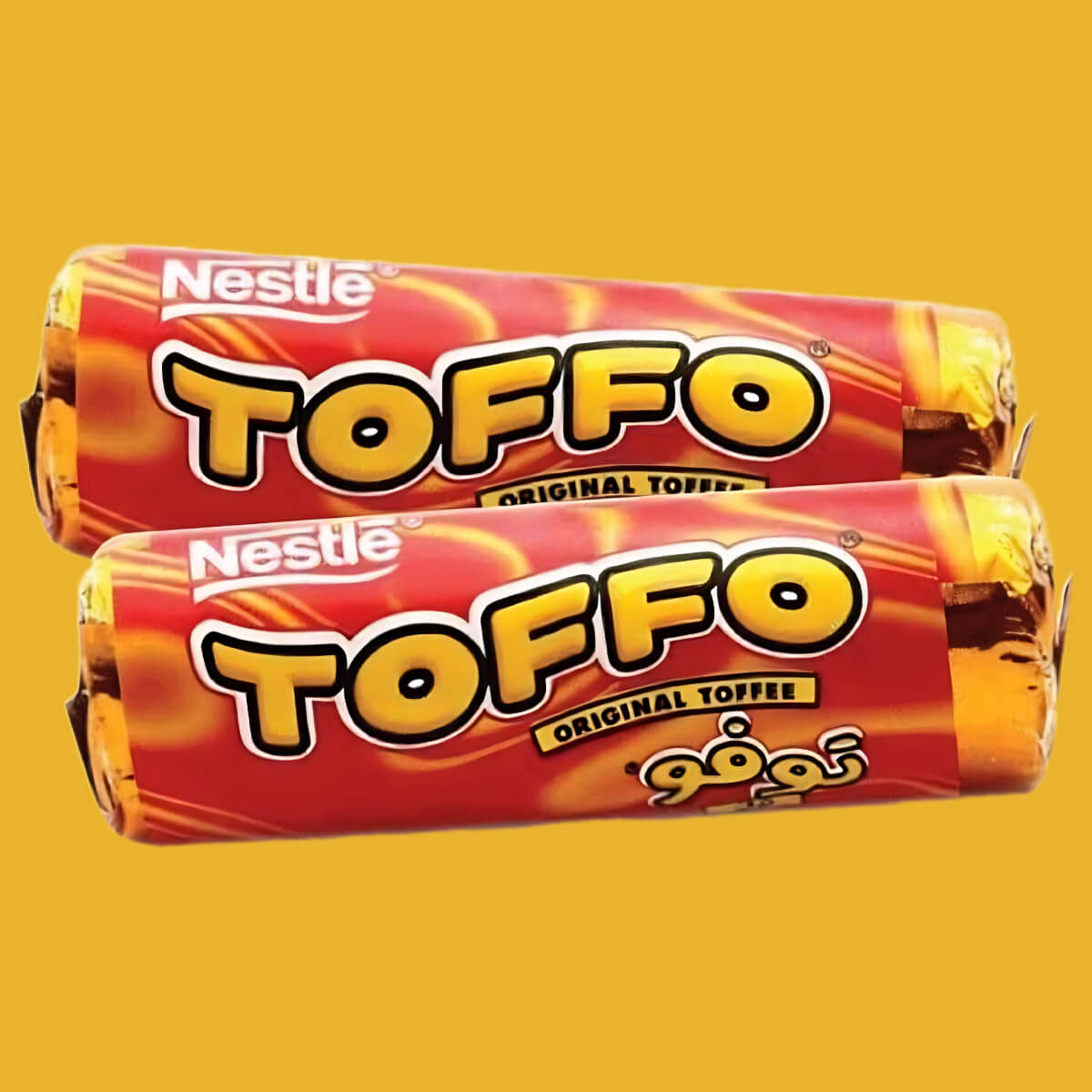 Two Nestlé Toffo mini rolls from 2023, with red and gold wrapper design