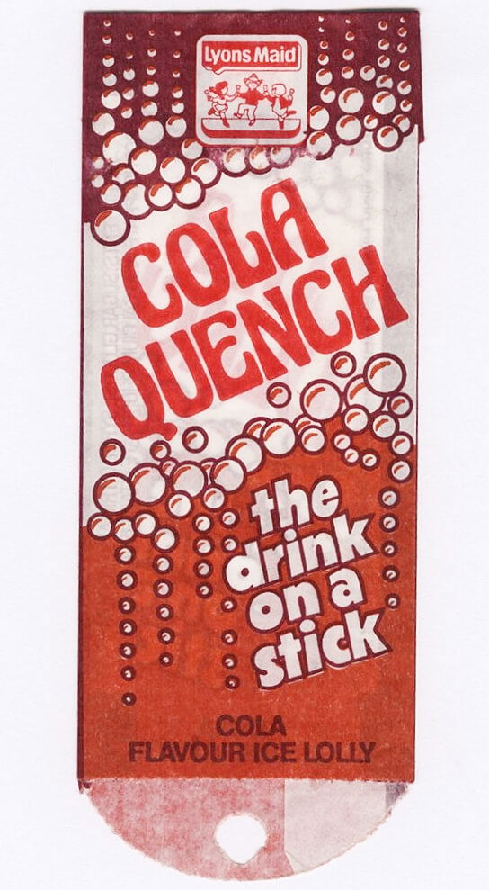 Lyons Maid Cola Quench ice lolly wrapper from 1970s