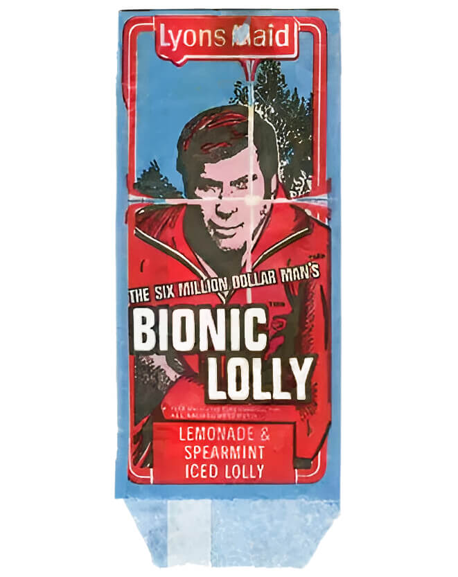 Lyons Maid Bionic Lolly wrapper, red and blue from 1970s