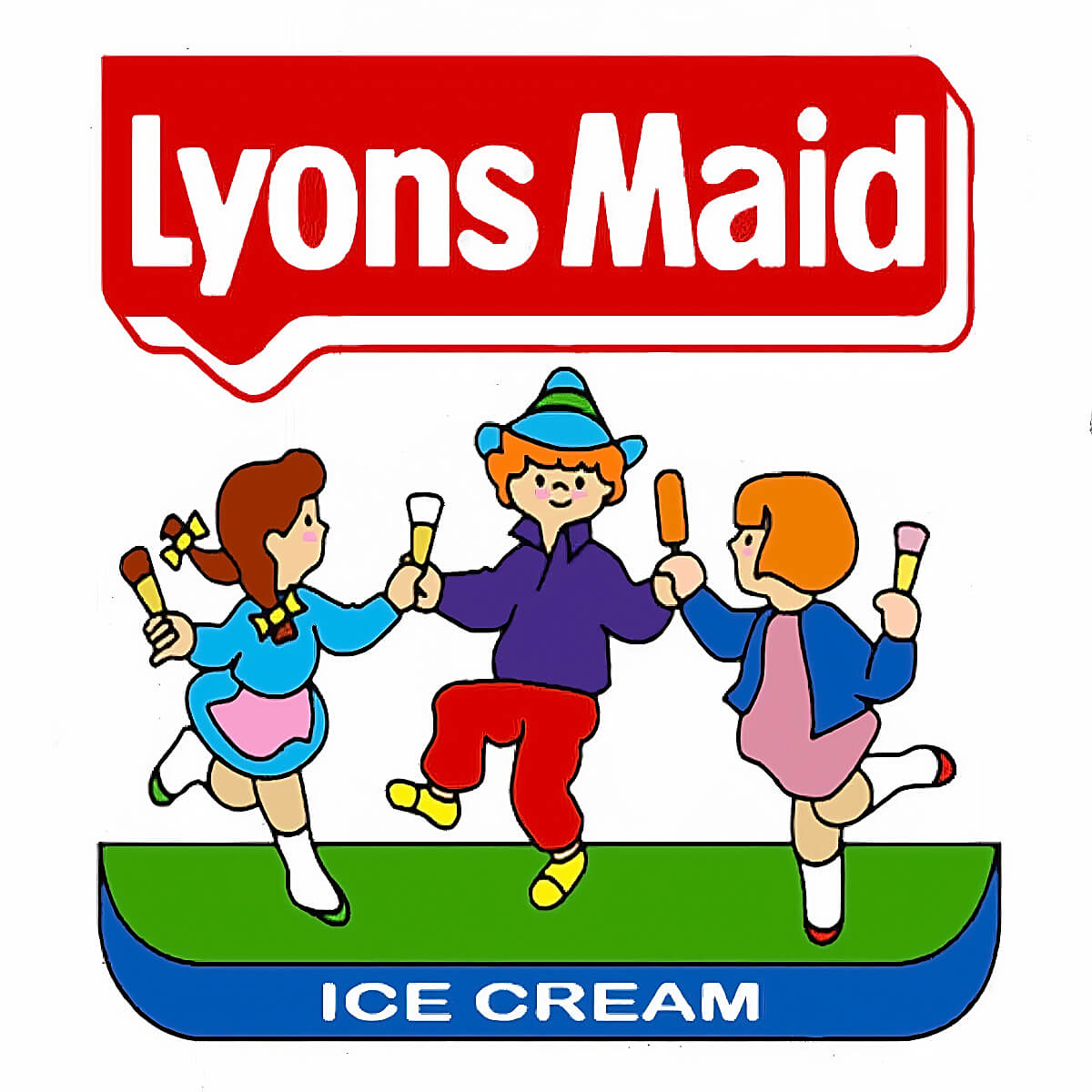 Lyons Maid sign/logo from 1970s with graphic of children holding ice lollies and ice creams