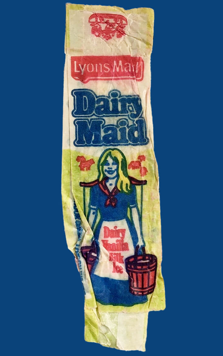 Lyons Maid Dairy Maid iced lolly wrapper from 1970s, price 7p