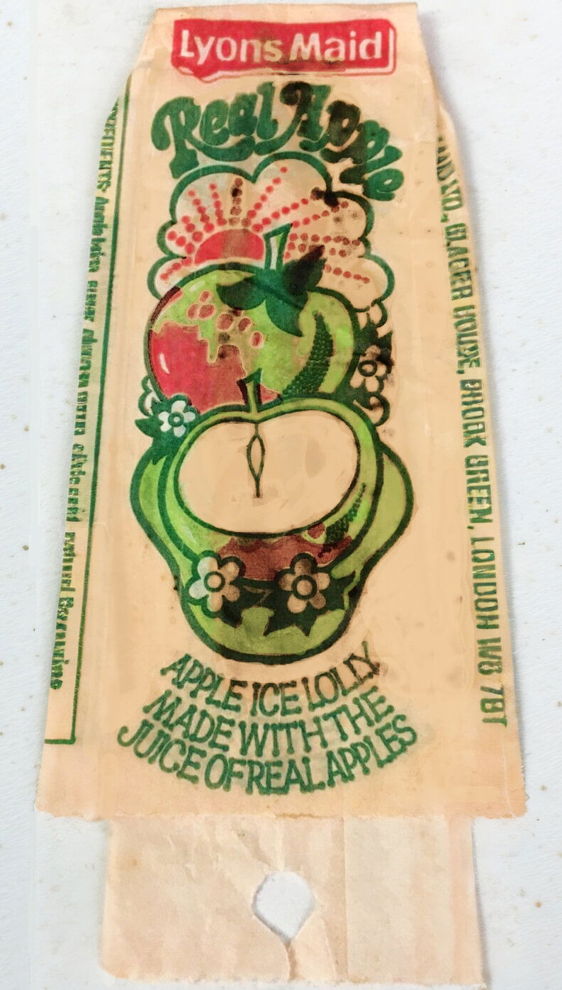 Lyons Maid Real Apple Ice Lolly wrapper from 1980