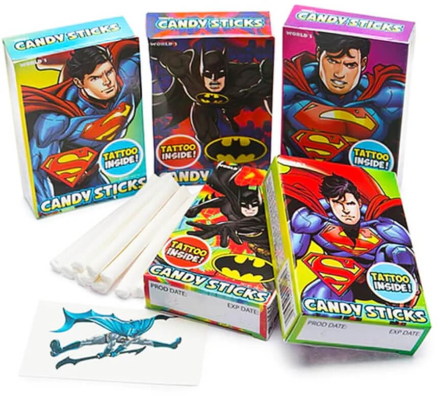 Five boxes of Superman and Batman candy cigarettes