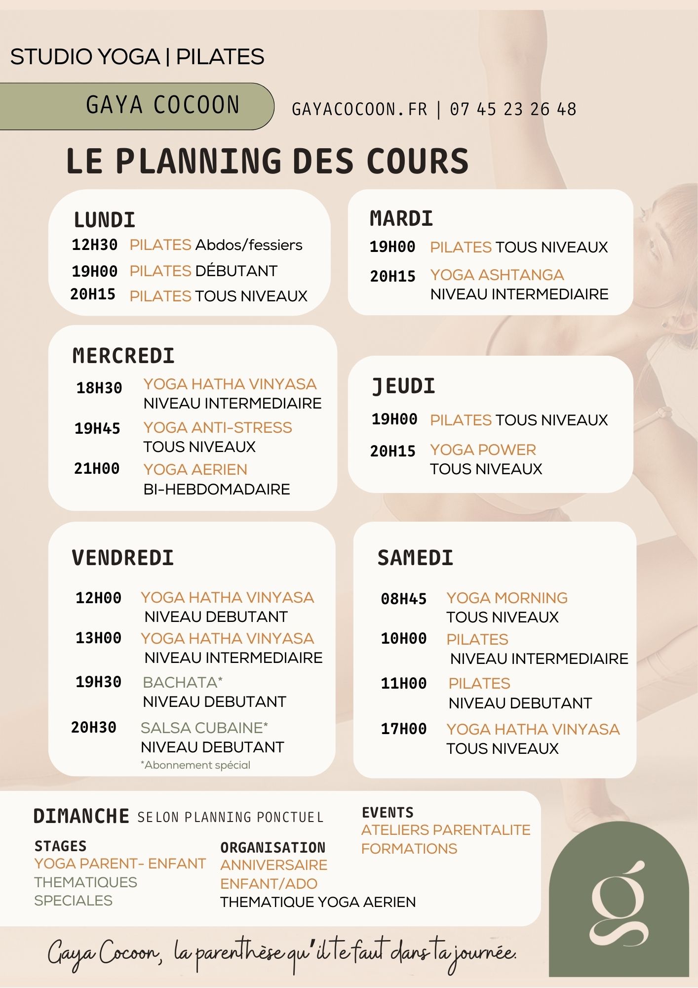 Les cours au planning