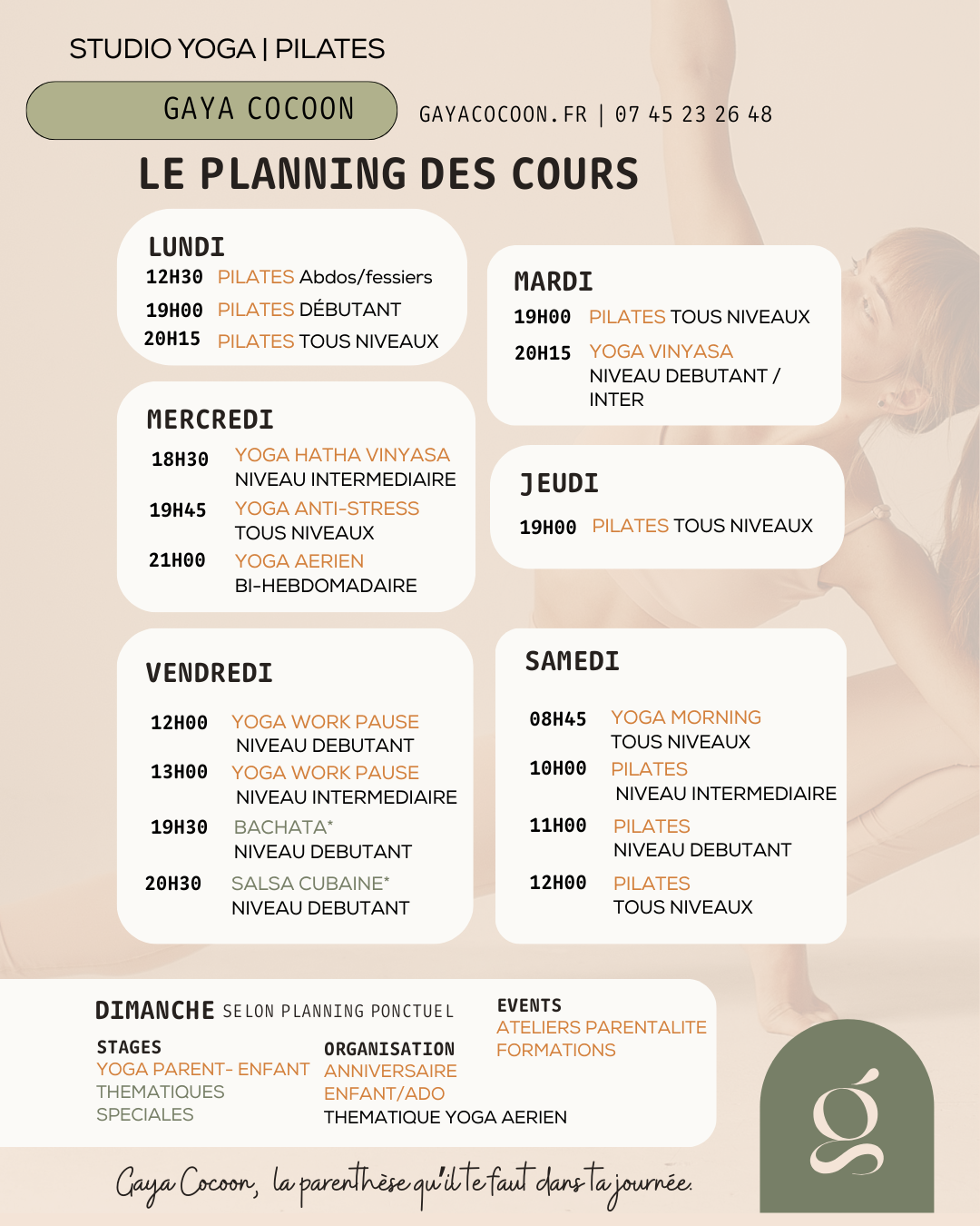 Les cours au planning