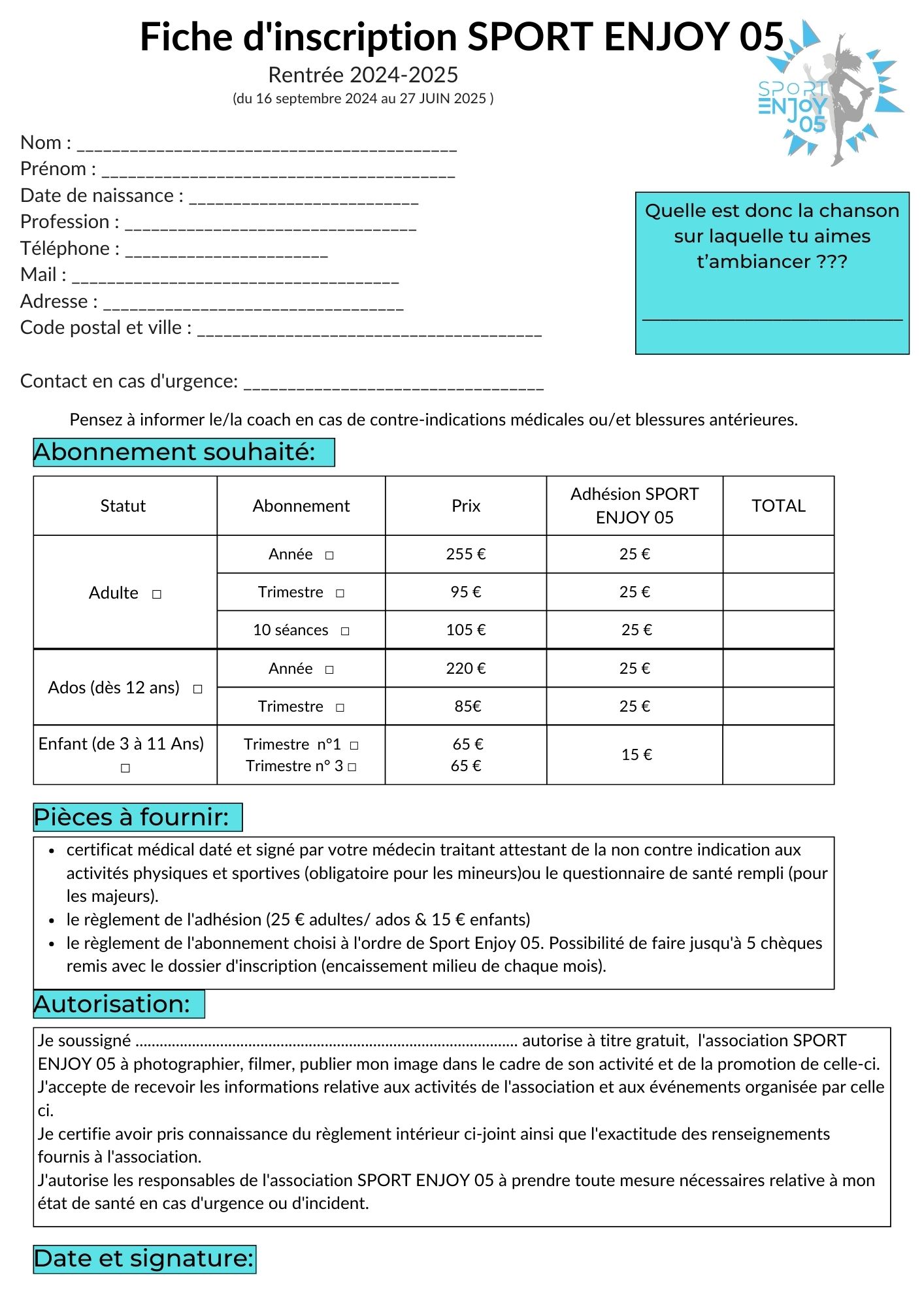 IMPRIMER LA FICHE D'INSCRIPTION