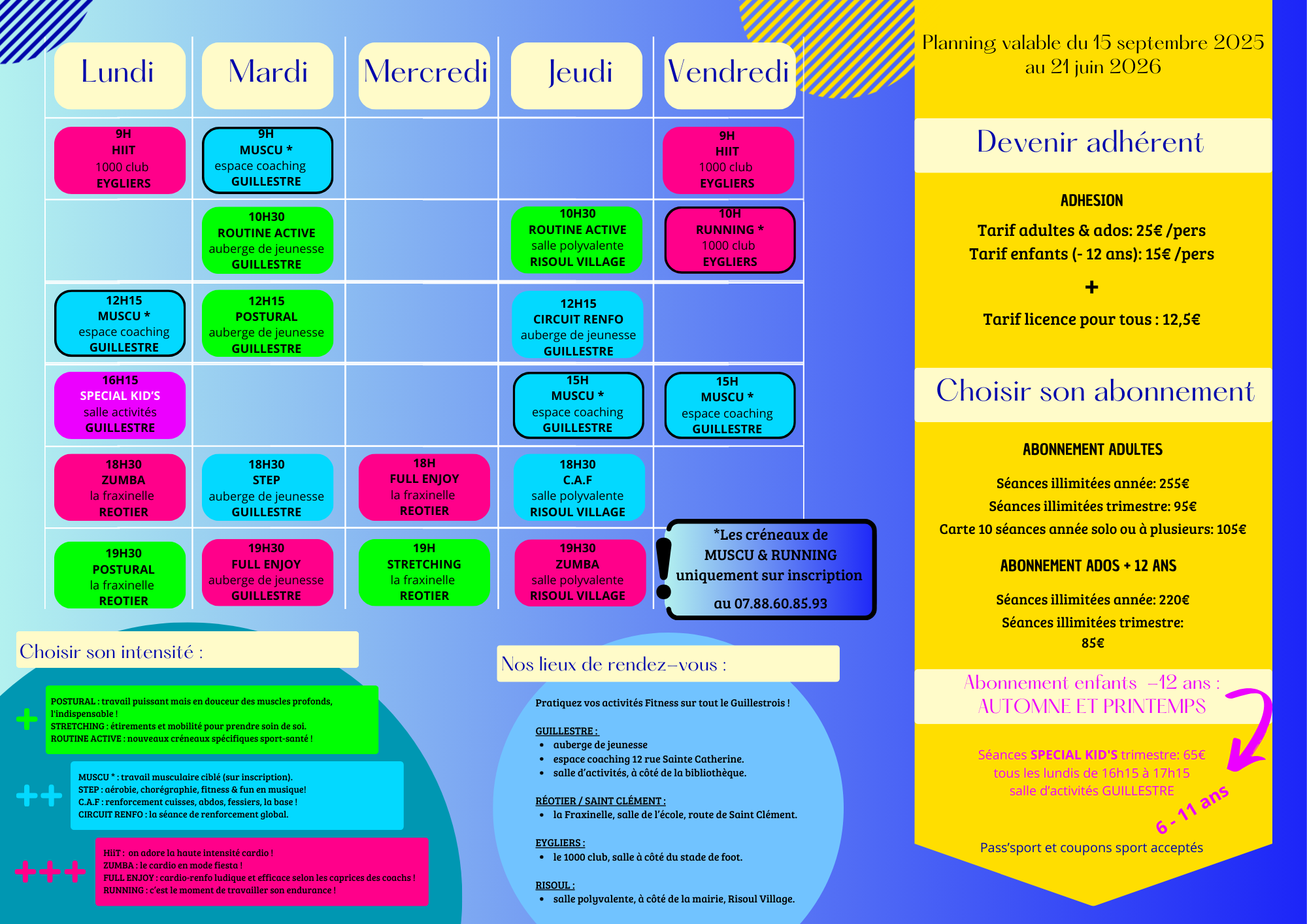 RETROUVEZ LE PLANNING DE VOS SEANCES!