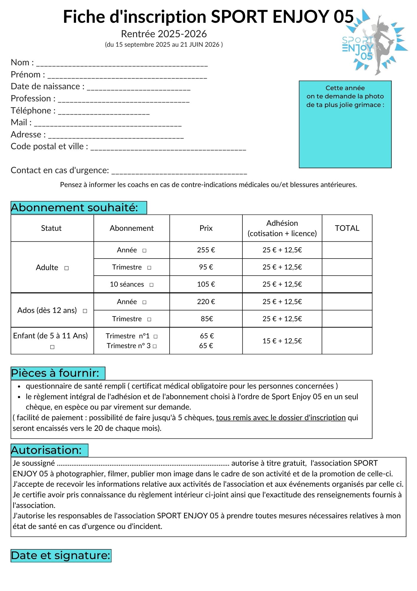 IMPRIMER LA FICHE D'INSCRIPTION