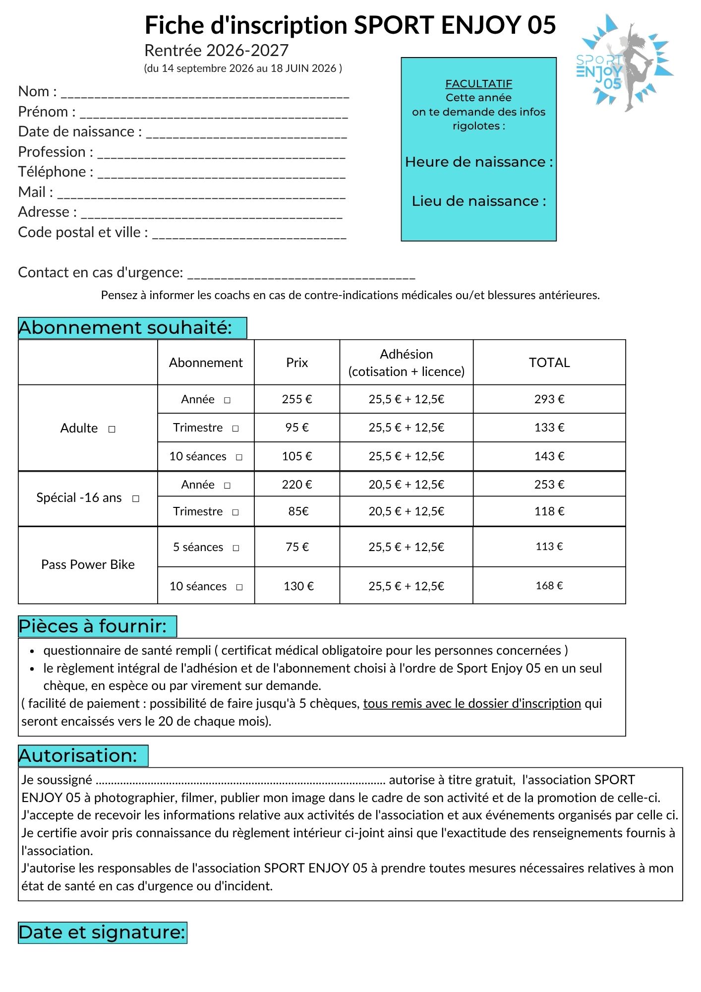 IMPRIMER LA FICHE D'INSCRIPTION