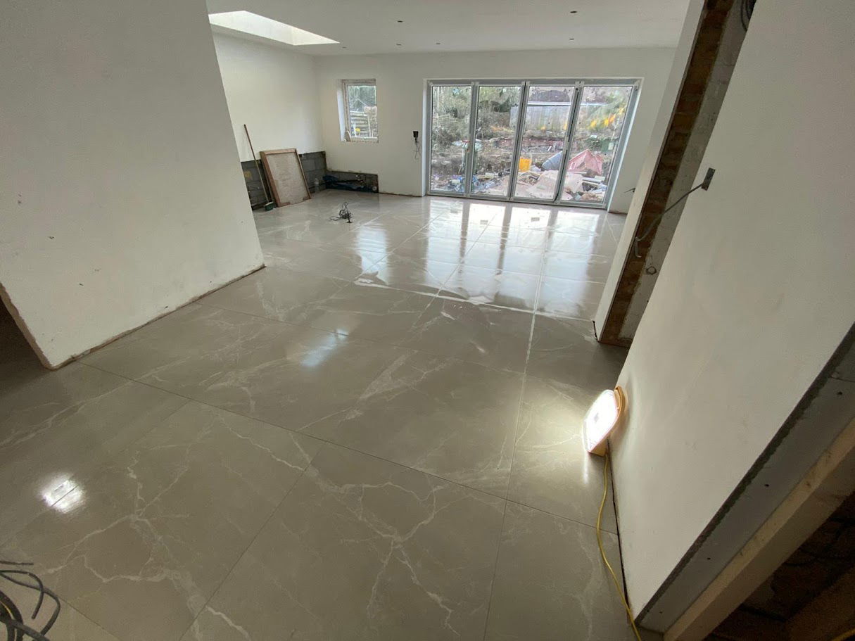 Large format floor tiling in Cuffley by Hunter Tiling Ltd