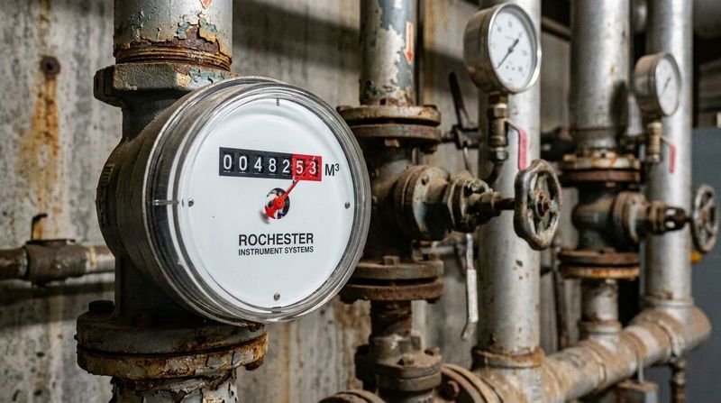 Compteur gaz industriel installé sur la conduite d'alimentation de la chaufferie