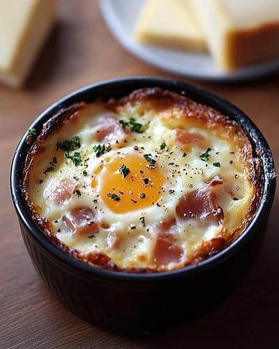 Oeufs jambon fromage en cocotte