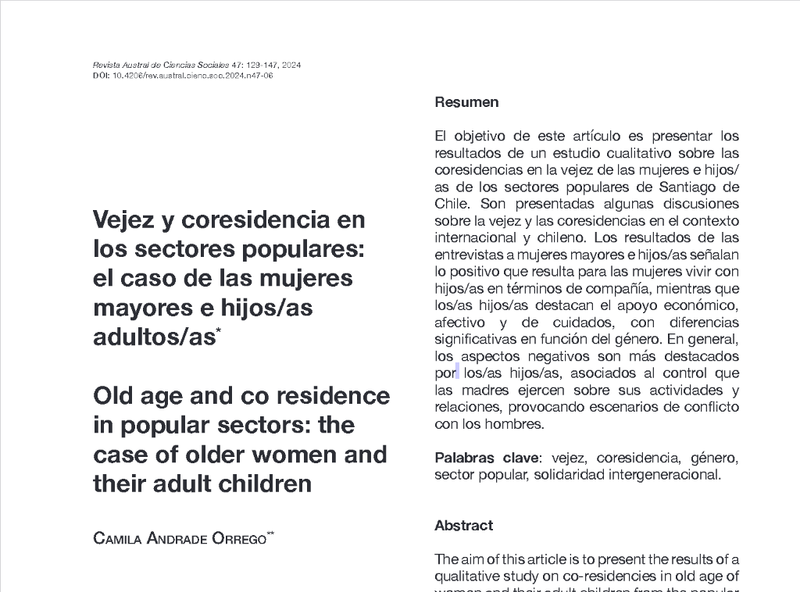 Vejez y coresidencia en los sectores populares: el caso de las mujeres mayores e hijos/as adultos/as.