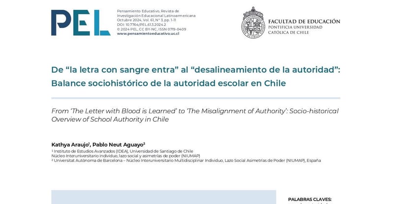 De "la letra con sangre entra" al "desalineamiento de la autoridad": Balance sociohistórico de la autoridad escolar en Chile.
