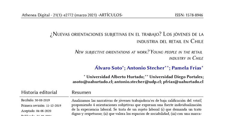 ¿Nuevas orientaciones subjetivas en el trabajo? Los jóvenes de la industria del retail en Chile.