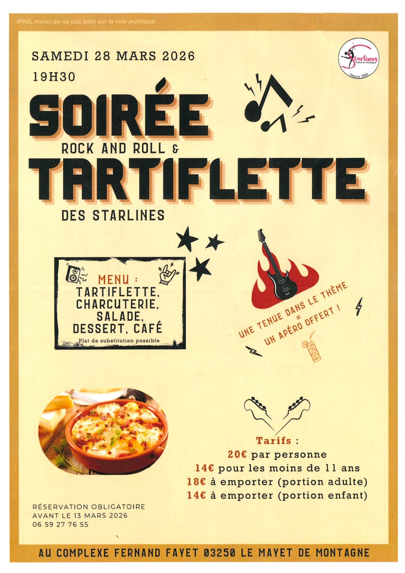 Soirée Tartiflette organise par les Starlines du Mayet de Montagne.