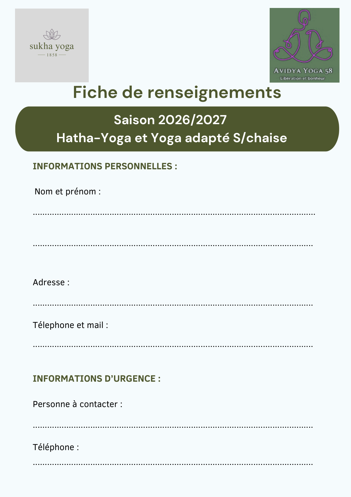 Fiche de renseignements à compléter