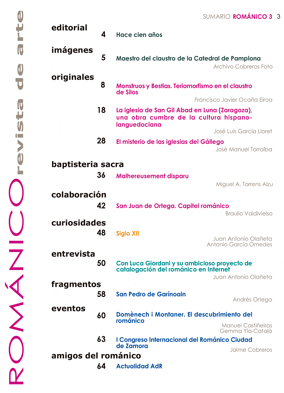 Indice de Contenidos Revista Amigos del Románico Nº3