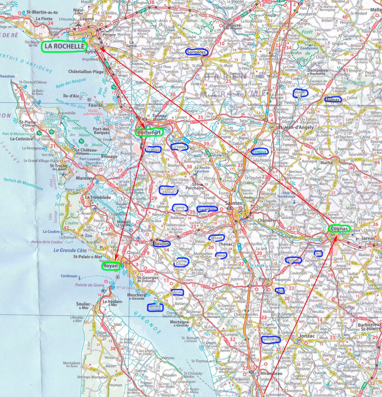 XXXIV JdRL AdR País Vasco-Francia: Saintonge. Mapa Visitas.