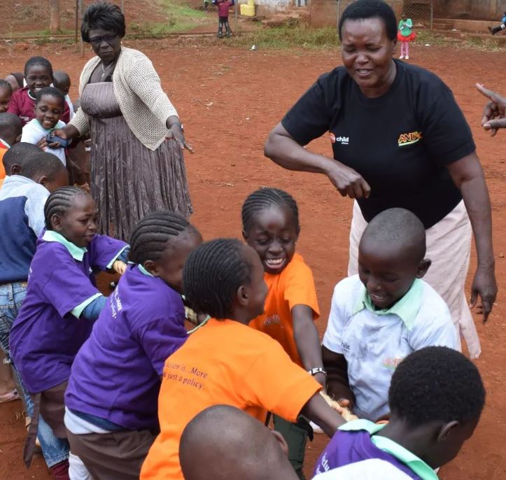 A picture of children playing tag of war