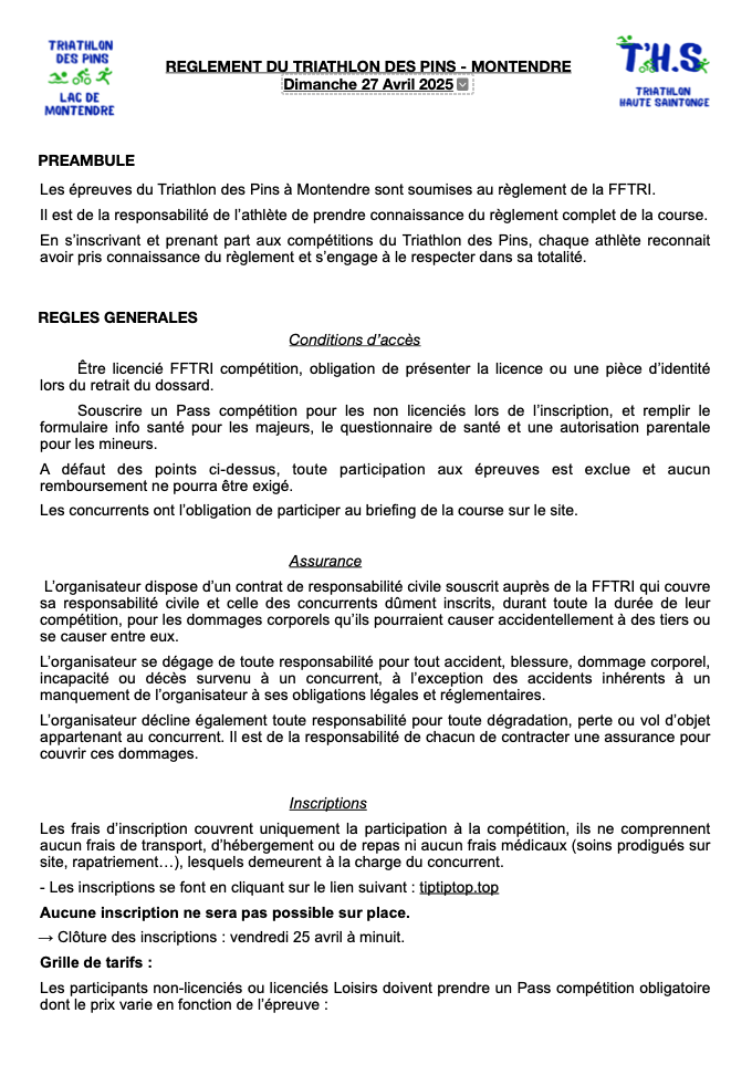 Règlement de la manifestation 