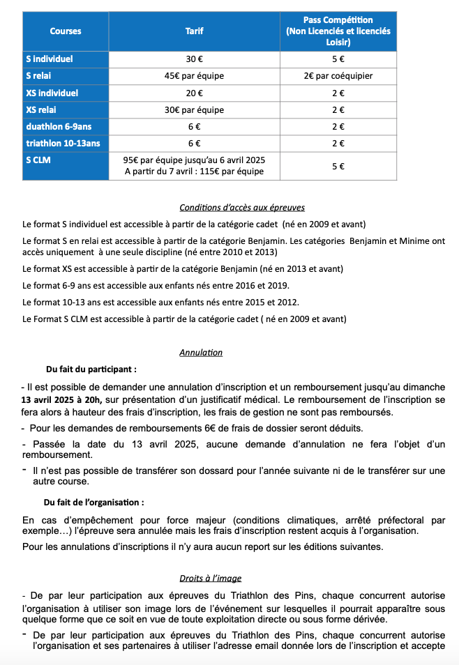 Règlement de la manifestation 